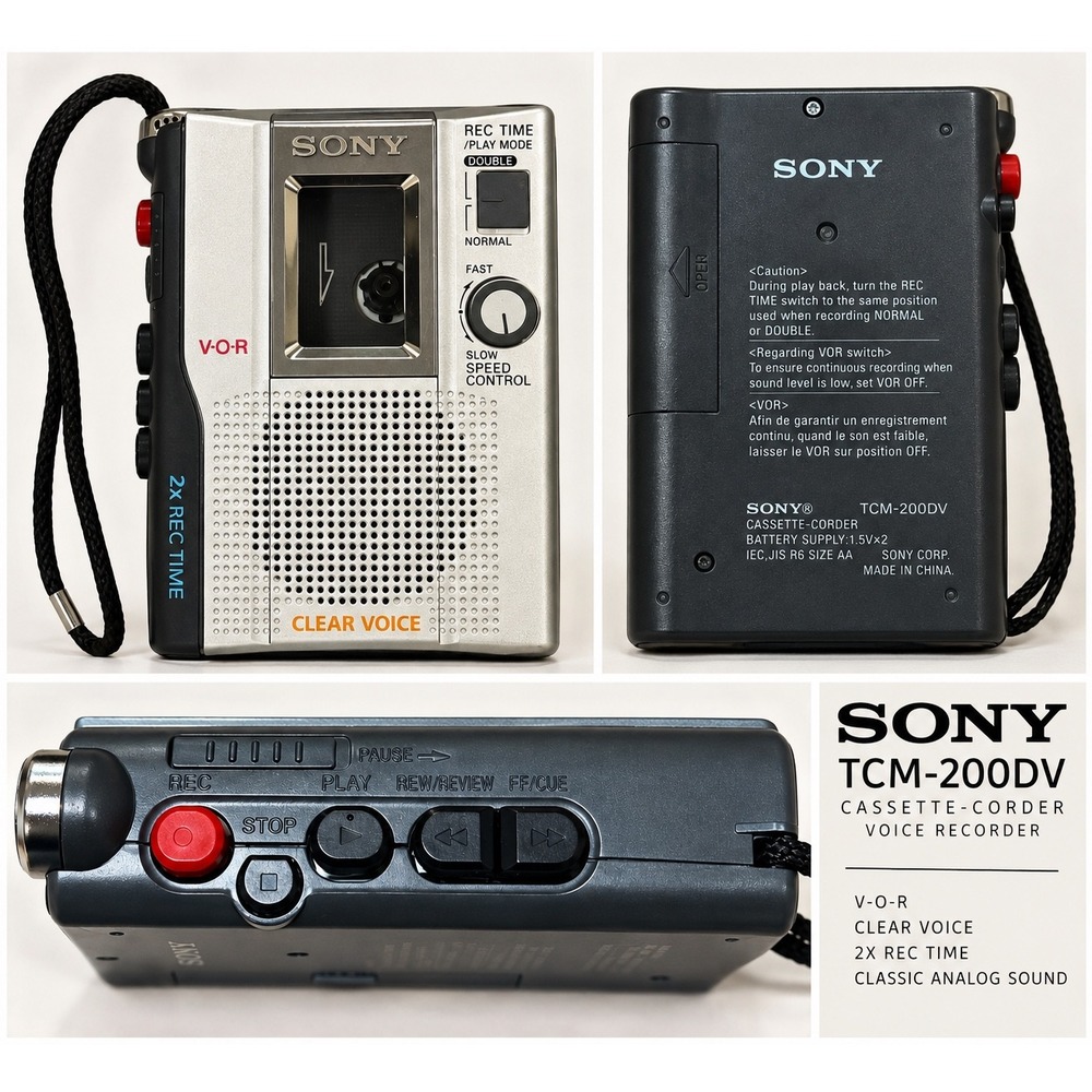 Sony TCM-200DV Cassette-Corder Voice Recorder VOR Clear Voice Silver Black